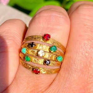 14k 5 Band Antique Precious Gem Harem Ring Sz 8